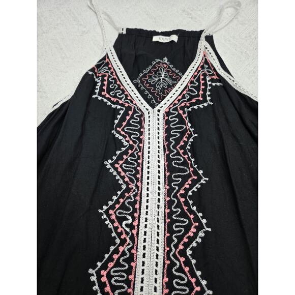 Boho Embroidered Black Mini Dress Sz M Grunge Fairy Beach Cover - Picture 1 of 8